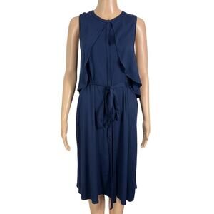 H by Halston Navy Button Front Flowey Sleeveless Midi Length Dress (12)